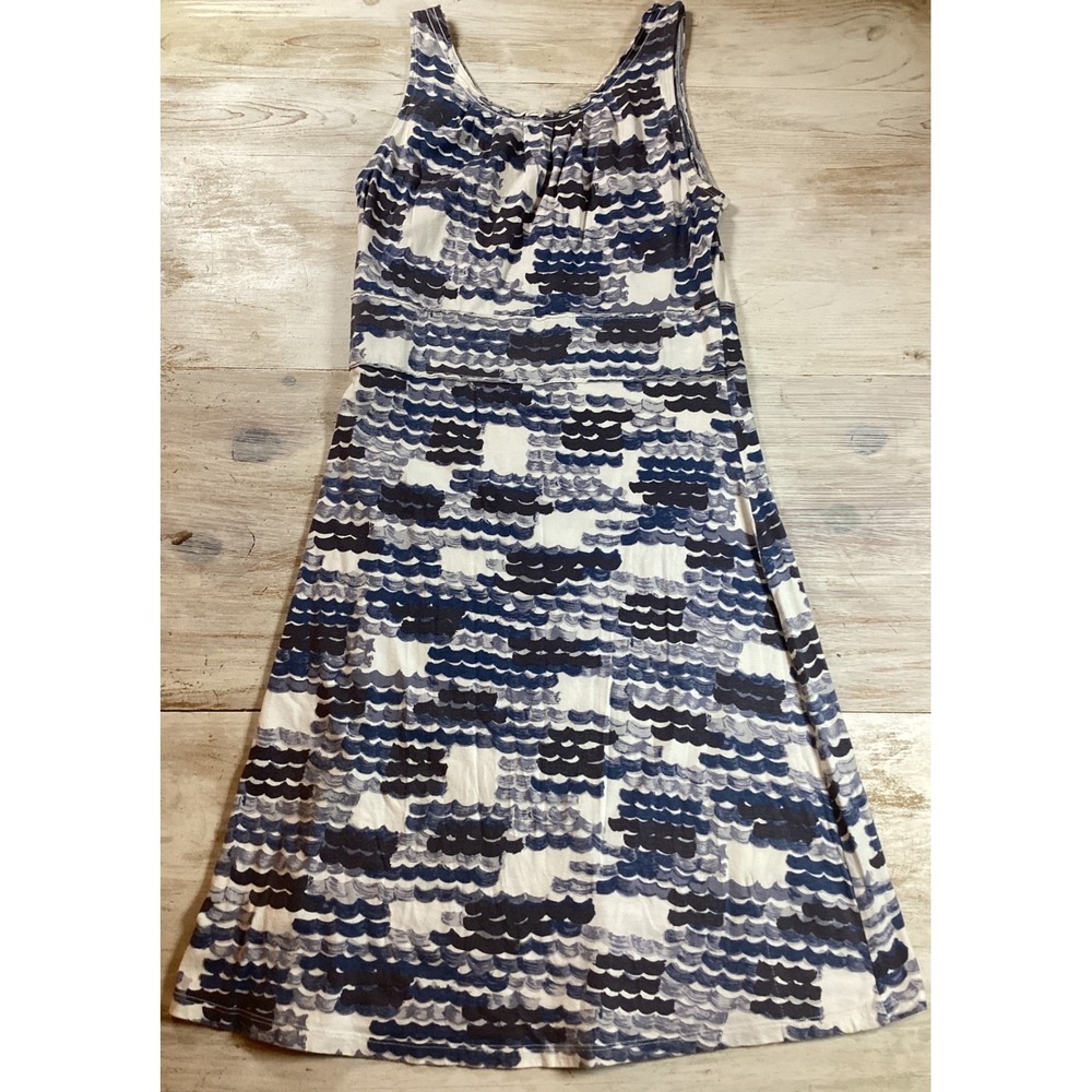 Toad and co Blue White Wave Print Organic Cotton Tank Midi Dress A-Line Scoop